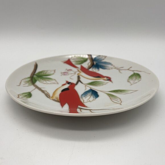 Red Birds On Branch Bread Plate Hand Painted Mid Century Vintage Japan Kitsch - Picture 6 of 7